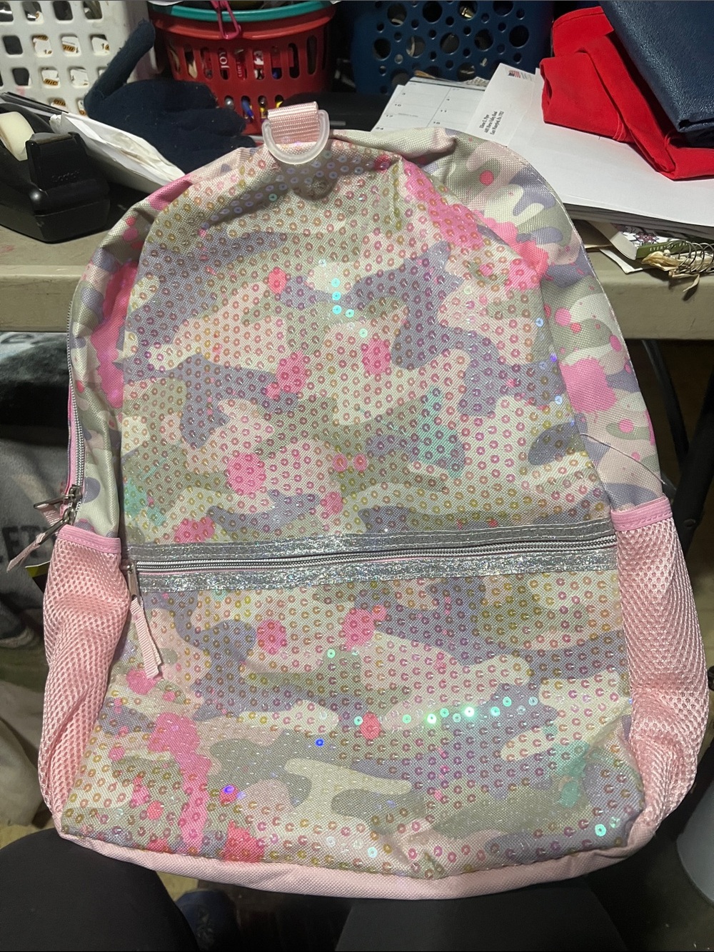 Pink Camo Sequin Kids Backpack